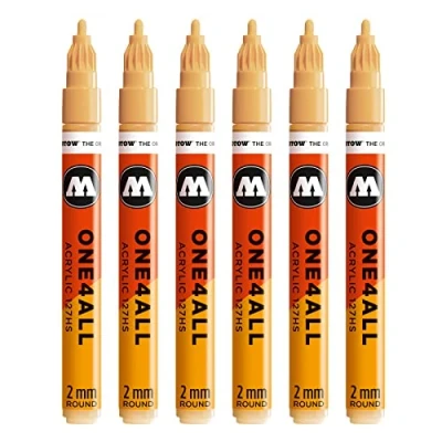 Abbildung von Molotow One4All 127HS Acryl Marker (2,0 mm Strichstärke, hochdeckend und permanent, UV beständig, für fast alle Untergründe) 6 Stück Farbe 009 saharabeige hell