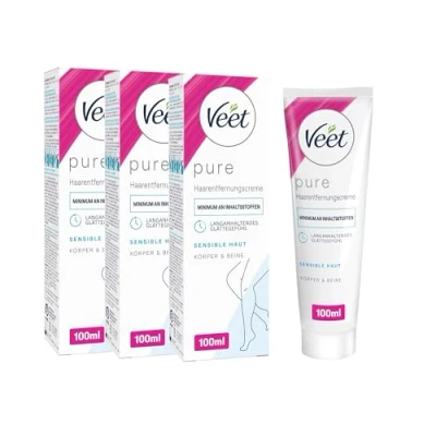 Abbildung von Enthaarungscreme 3er Pack sensitiv für seidig glatte Beine bis zu 2x länger als bei einer Rasur Veet Haarentfernungs Creme Silk &amp; Fresh sensible Haut 3x100ml