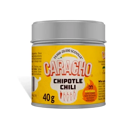 Abbildung von CARACHO 40g Chili Chipotle Chiliflocken geschrotet Premium 100% Scharfes Chillipulver in Metal Gewürz Dose/Scoville: 15.000 20.000 / Spezialität