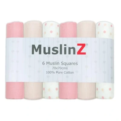 Abbildung von MuslinZ 6PK Musselintucher spucktuch, Mullwindeln 100% Baumwolle Baby Musselin Quadrate 70x70cm Pink Combo