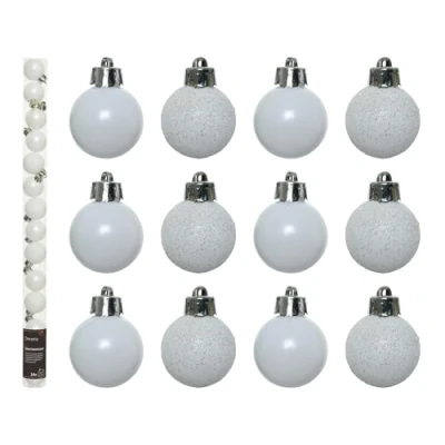 Abbildung von Kaemingk Weihnachtskugeln Kunststoff 3cm x 14 Stück Mini Christbaumkugeln Set bruchsicher weiß Winterweiß