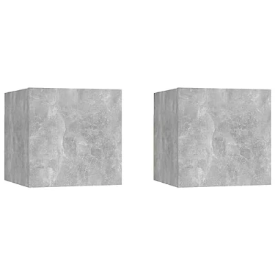 Abbildung von vidaXL 2X Nachttisch Hängend Nachtschrank Nachtkonsole Nachtkommode Schlafzimmer Kommode Schrank Wandschrank Betongrau 30,5x30x30cm Holzwerkstoff