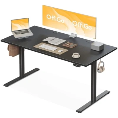 Abbildung von OffiGo Höhenverstellbarer Schreibtisch, 160 cm Elektrischer Ergonomischer Tisch mit Memory Funktion, Gaming Höhenverstellbar, Moderner Computertisch für Zuhause und Büro, Schwarz