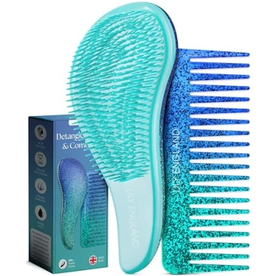 Abbildung von Detangle Hair Brush for Curly Hair, Straight, Dry &amp; Wet Detangling Thick (Blau, 2 Stück)