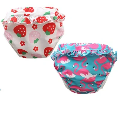 Abbildung von Schwimmwindel wiederverwendbar, 2 Stück Schwimmhose für Baby Mädchen (0 3 Jahr),Schwimmwindel mit Rüschen Badewindelhose Badehose (Farbe C, L 28 36lb/2 Jahre)