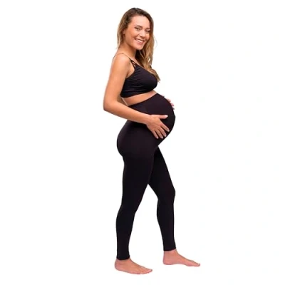 Abbildung von Carriwell Nahtlose Schwangerschaftsleggings Weiches, atmungsaktives Gewebe Bauch &amp; Rückenstütze Rutschfest blickdicht, Perfekt für jede Jahreszeit empfindliche Haut, Geeignet Fitness, L