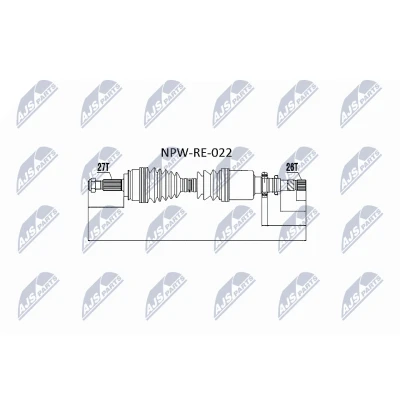 Abbildung von NTY NPW RE 022 Antriebswelle Vorderachse Schaltgetriebe 5 Gang, 6 Gang RENAULT: Kangoo II / Grand Kangoo, Express
