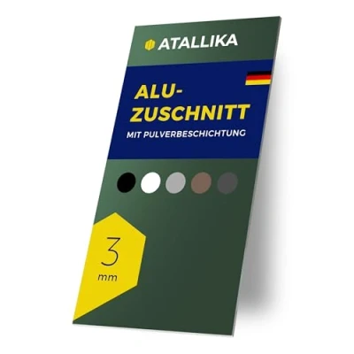 Abbildung von ATALLIKA Aluminium Platte beschichtet [Moos Grün, 350x150 mm] 3mm dickes Alublech mit einseitiger Pulver Beschichtung [wetterfest, Outdoor &amp; Indoor] präziser Blech Zuschnitt aus Deutschland