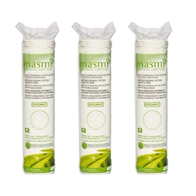 Abbildung von Masmi zertifizierte Bio Kosmetikpads, rund, hypoallergen, nicht chlorfrei, parfümfrei, umweltfreundlich, gesündere Wahl und ökologische Wahl, 3 x 80 Stück