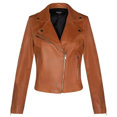 Abbildung von Infinity Leather Damen Braun Lederjacke Klassische Bikerjacke Aus Echtem Leder L