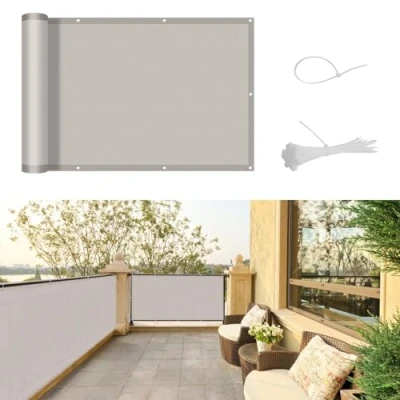 Abbildung von SUNNY GUARD Balkon Sichtschutz 90x400cm Balkonverkleidung Balkonabdeckung Balkonumspannungen UV Schutz Wind und wetterfest mit Kabelbinder,Creme