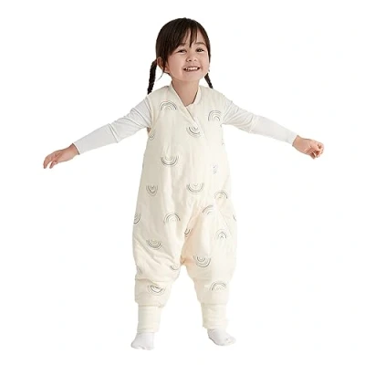 Abbildung von Duomiaomiao Baby Schlafsack mit füßen, Winter füßen,100% Baumwolle Baby, Jungen 2.5 tog Schlafsack, Cartoon Laub,Atmungsaktiv (75cm Regenbogen)