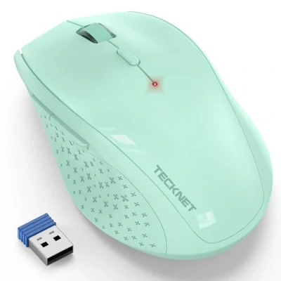 Abbildung von TECKNET kabellose Maus für Notebook, 3200 dpi / 6 Ebenen, ergonomische Maus, 2,4 G, 30 Monate Akkulaufzeit, optische Computer, PC, Mac