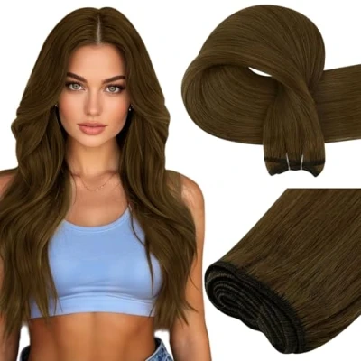 Abbildung von Easyouth Tressen Echthaar Extensions Dunkelbraun Naturlich Remy Braun Glatt 35 cm 70g #4