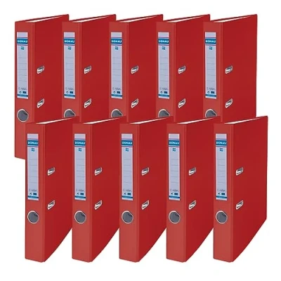 Abbildung von DONAU Master Ordner Schmal 10er Pack FSC/DIN A4 / 5 cm 10 Stück/Rot/Kunststoffbezug PP/Carton Papier Schlitzordner Büroordner Aktenordner Ringordner/Grünen Punkt