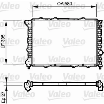 Abbildung von VALEO 732248 Kühler, Motorkühlung Aluminium 580 394 24 ohne Kühlmittelregler Kühlrippen mechanisch gefügt ALFA ROMEO: 156 Sportwagon, Limousine