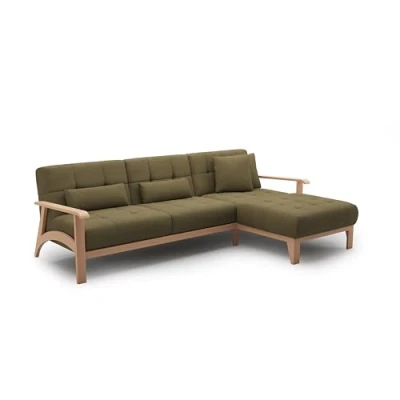 Abbildung von Cavadore Ecksofa Billan / Eckcouch im skandinavischen Design mit Longchair und massivem Holzgestell in Buche 264 x 88 183 Mehrfarbiger Strukturstoff, Grün