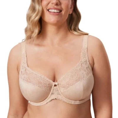Abbildung von DELIMIRA Damen Minimizer BH ohne Einlagen mit Spitze Bügel Große Größen Beige 110E