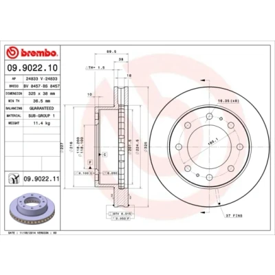 Abbildung von BREMBO COATED DISC LINE 09.9022.11 Bremsscheibe 325 38 8 innenbelüftet beschichtet HUMMER: H2 SUV, CHEVROLET: Avalanche I