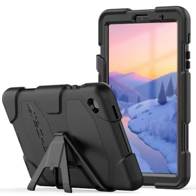 Abbildung von TECHGEAR G Shock Hülle Kompatibel mit Samsung Galaxy Tab A7 Lite 8.7 2021 (SM T220/T225) Stoßfest Robuste Schutzhülle abnehmbaren Ständer &amp; eingebauter Bildschirm Schule, Kids, Bauherr Rot