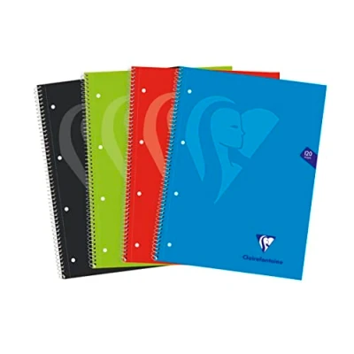 Abbildung von Clairefontaine 598753C Collegeblock Mimesys mit festem Kartoneinband und Spiralbindung DIN A4+, 22,5x29,5cm, 120 Blatt, kariert (24 Blatt x 5 Farbränder), 4 fach gelocht, farbig sortiert, 1 Stück