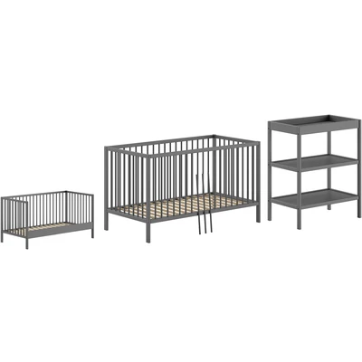 Abbildung von Vipack DINO Set best. aus Baby/Juniorbett und Wickelregal, Buche massiv anthrazit lackiert