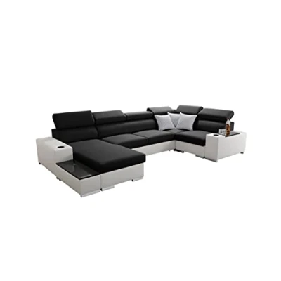 Abbildung von All4All Ecksofa mit Schlaffunktion Passe 335 cm x 205 Wohnlandschaft U Form Schlafsofa Bettkasten XXL Sofa Groß Gewebe Kunstleder Schwarz/Weiß Linke Seite 26