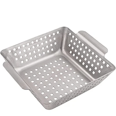 Abbildung von GOURMEO Grillkorb für Gemüse Fleisch Fisch Grillschale aus Edelstahl 21x21x7 cm Grill Korb Elektro Holzkohle und Gasgrill Gemüsekorb den Grillschalen