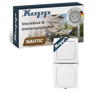Abbildung von Kopp 138502009 Aus / Wechselschalter Steckdosenkombination Aufputz Feuchtraum Nautic, Arktis