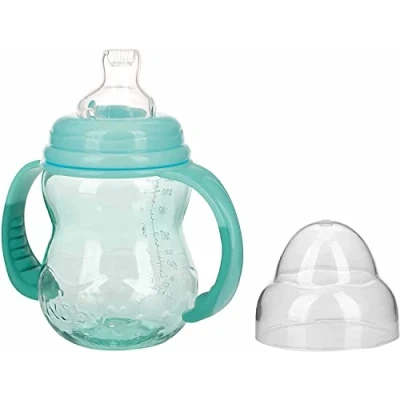 Abbildung von Nuby Weithalsflasche hergestellt aus Tritan™ mit Sauger für Baby und Kleinkinder Trinkflasche Griffen Schutzkappe Türkis 240ml 6+ Monate