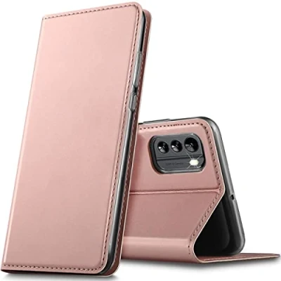 Abbildung von Verco Handyhülle für Nokia G50 5G, Premium Handy Flip Cover 5G Hülle [integr. Magnet] Book Case PU Leder Tasche, Rosegold
