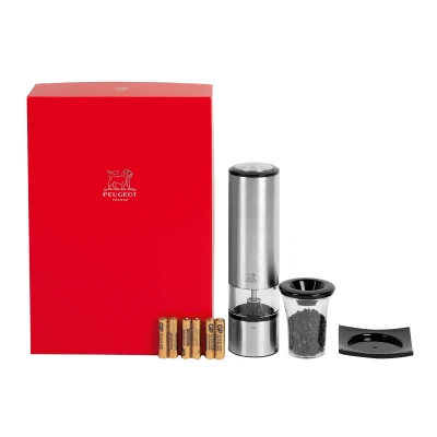 Abbildung von PEUGEOT Elektrische Pfeffermühle Elis Sense u‘Select 20 cm + Pfefferfläschen mit Einfülltrichter 6 voreingestellte Mahlgrade Aus Edelstahl