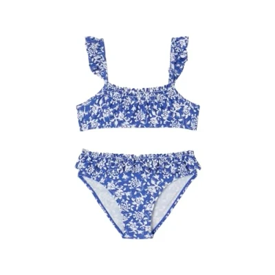 Abbildung von Vertbaudet Capsule Bademode Team Familie: Mädchen Bikini Oeko Tex blau/weiß geblümt 110