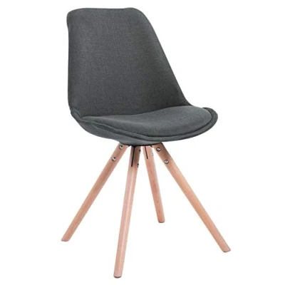 Abbildung von CLP Retro Stuhl Toulouse Rund Mit Stoffbezug Und Hochwertigem Sitzpolster I Lehnstuhl Stabilem Holzgestell Sitzhöhe 48 cm, Farbe:dunkelgrau, Gestell Farbe:Natur