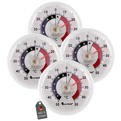 Abbildung von Lantelme 4 Stück Kühlschrankthermometer Set zum kleben Deutsche Herstellung Analog Kühlschrank Gefrierschrank Thermometer Rund weiß 7015