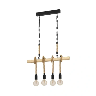 Abbildung von Eglo 43318 Hängeleuchte YOUNGSTOWN Stahl schwarz, Holz braun E27 4X40W L:70cm B:4,5cm H:110cm dimmbar