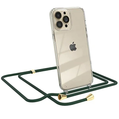 Abbildung von EAZY CASE Handykette kompatibel mit iPhone 13 Pro Max Handyhülle Umhängeband, Handykordel Schutzhülle, Silikonhülle, Hülle Band, Stylische Kette für Smartphone, Grün