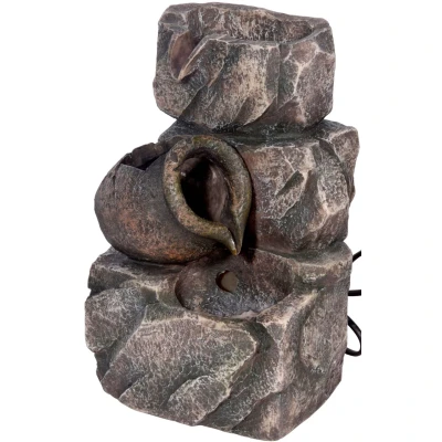 Abbildung von dobar® Design Zimmerbunnen 96400e Tischbrunnen dreistufig in Steinoptik Kleiner Springbrunnen Dekoratives Wasserspiel für Wohnzimmer/Büro/Indoor Zierbrunnen 17,2 x 16,2 27 cm Grau