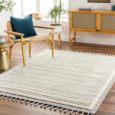 Abbildung von Surya Amarillo Geometrischer Teppich modern Wohnzimmer, Esszimmer, Schlafzimmer weicher Abstrakt Boho Teppich, Kurzflor für einfache Pflege groß 167x220cm in Beige