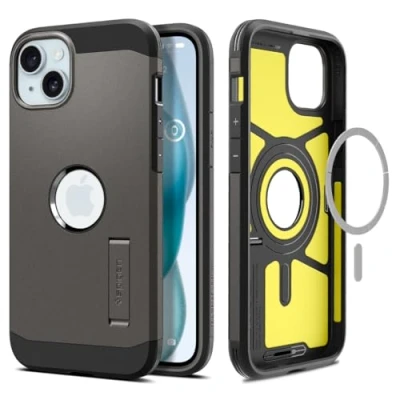 Abbildung von Apple iPhone 15 Plus Hülle MagSafe Kunststoff Spigen Hard Case/Backcover Handyhülle Grau