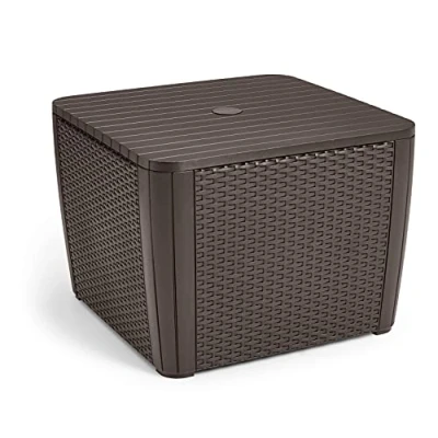 Abbildung von Keter Gartenbox Schirmständer Abdeckung/ Beistelltisch für Sonnenschirmsockel &quot;Jade&quot;, robustes und pflegeleichtes Polyrattan aus 100% recyceltem Kunststoff