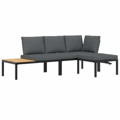 Abbildung von vidaXL Gartenlounge Set 3 tlg. Garten Sofagarnitur mit Kissen Schwarz Aluminium, (1 tlg)