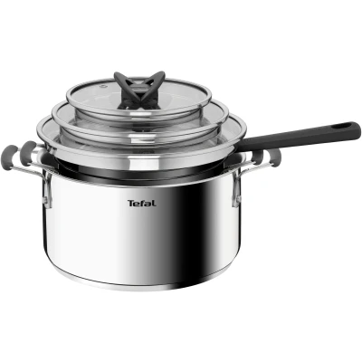Abbildung von Tefal Topf Set &quot;G7376S OptiSpace&quot;, Edelstahl, (Set, 6 tlg., Stielkasserolle 16 cm, Kochtopf 20/24 je mit Deckel), Thermo Fusion Boden, für alle Herdarten inkl. Induktion