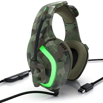 Abbildung von CSL kabelgebundenes USB Gaming Headset, Over Ear Kopfhörer mit Mikrofon, 50mm Lautsprechern, Plug &amp; Play, für PC, Laptop, Spielekonsole, Camouflage