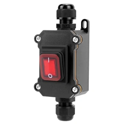 Abbildung von QWORK® IP65 wasserdichter Inline Kabelschalter mit roter Kontrollleuchte, 220V 30A, DPST Wippschalter, Dual Positions Ein/Aus Wippschalter
