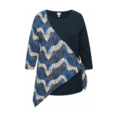 Abbildung von Ulla Popken WRAP LOOK 3/4 Sleeve Langarmshirt, Damen, Größe: 46/48, Navy blue