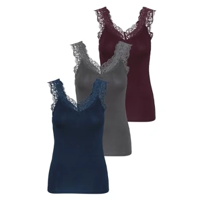 Abbildung von PIECES Damen PCBARBERA LACE TOP Spitzentop,3 Pack, Port Royale/3 PACK PAGEAN, L