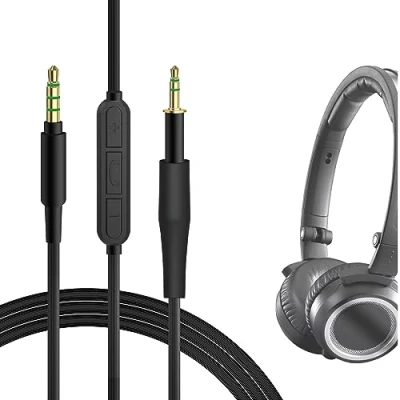 Abbildung von GEEKRIA QuickFit Audiokabel mit Mikrofon, kompatibel AKG K451, K452, Q460, K480, K430, K450 Kabel, 2,5 mm AUX Ersatzkabel Inline Mikrofon und Lautstärkeregler (1,2 m)