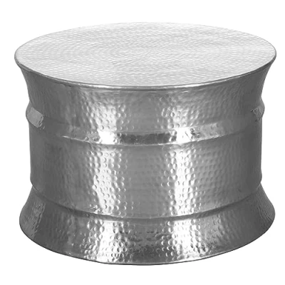 Abbildung von FineBuy Couchtisch 62 x 41 cm Aluminium Beistelltisch orientalisch rund Flacher Hammerschlag Sofatisch Metall Design Wohnzimmertisch modern Loungetisch indisch Stubentisch klein
