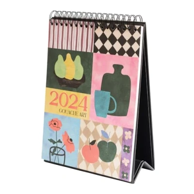 Abbildung von Kokonote Kalender 2024 Tischkalender Still Life Gouache Art Familienplaner zum Aufstellen 17 x cm Jahreskalender